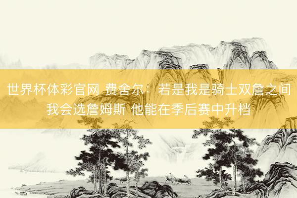 世界杯体彩官网 费舍尔:若是我是骑士双詹之间我会选詹姆斯 他能在季后赛中升档