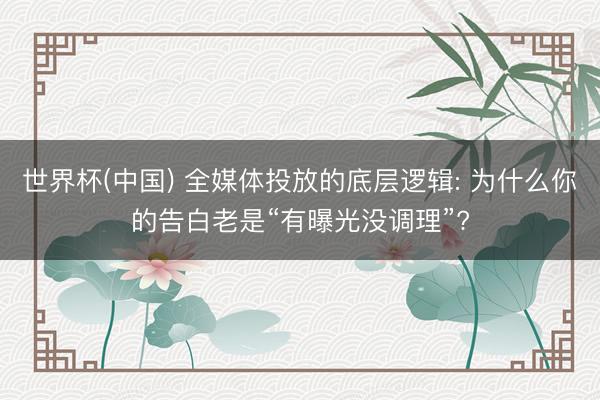 世界杯(中国) 全媒体投放的底层逻辑: 为什么你的告白老是“有曝光没调理”?